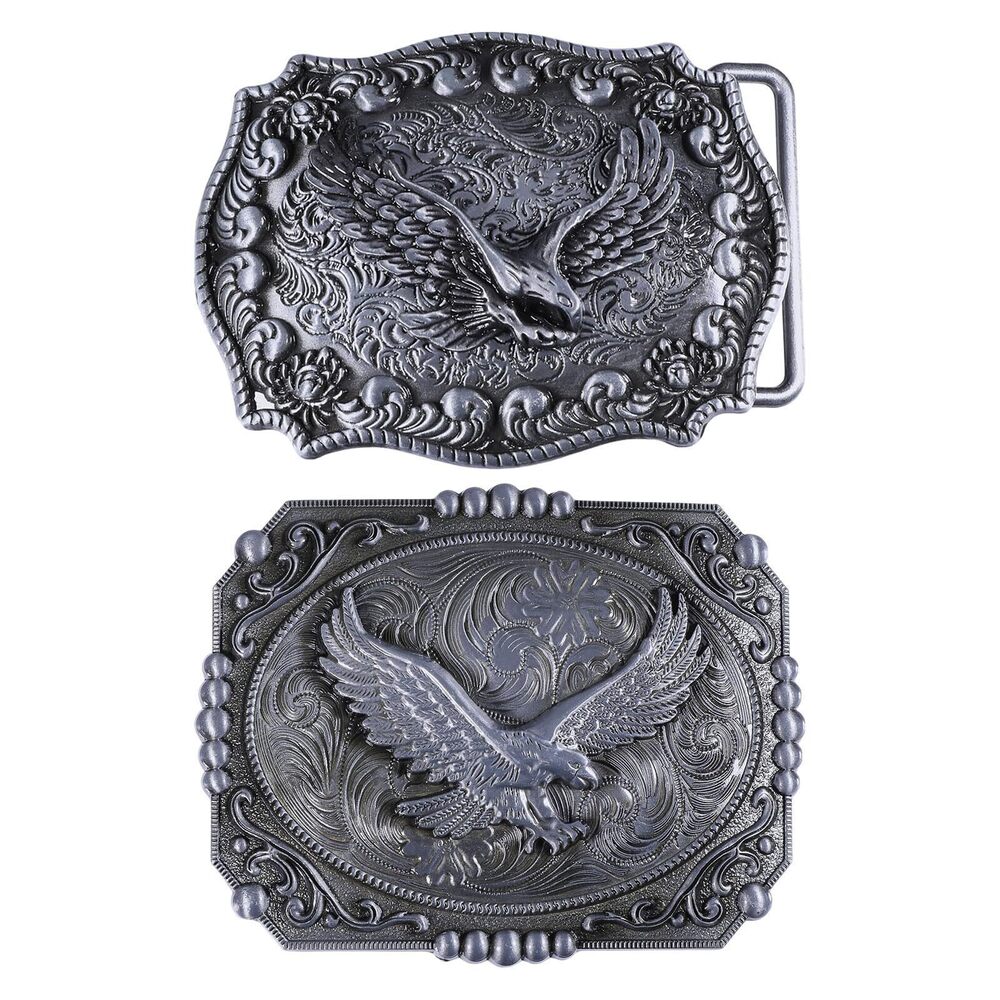 1792 2PCS Eagle Belt Buckle Western Belt Buckles Wowen, Antique Tin Color